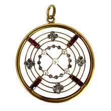 Load image into Gallery viewer, Edwardian Target Diamond Pearl Ruby 18K Yellow Gold Pendant