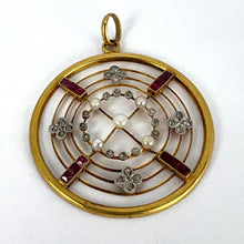 Load image into Gallery viewer, Edwardian Target Diamond Pearl Ruby 18K Yellow Gold Pendant