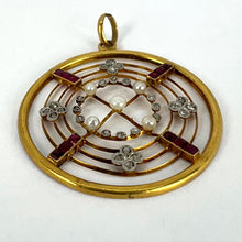 Load image into Gallery viewer, Edwardian Target Diamond Pearl Ruby 18K Yellow Gold Pendant