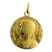 Load image into Gallery viewer, French Virgin Mary Roses and Leaves 18K Yellow Gold Religious Medal Pendant