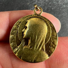 Load image into Gallery viewer, French Virgin Mary Roses and Leaves 18K Yellow Gold Religious Medal Pendant