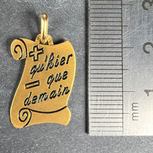 Load image into Gallery viewer, French Augis Plus Qu’Hier Scroll 18K Yellow Gold Enamel Love Charm Pendant