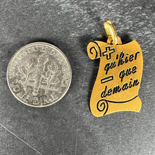 Load image into Gallery viewer, French Augis Plus Qu’Hier Scroll 18K Yellow Gold Enamel Love Charm Pendant