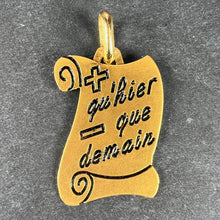 Load image into Gallery viewer, French Augis Plus Qu’Hier Scroll 18K Yellow Gold Enamel Love Charm Pendant