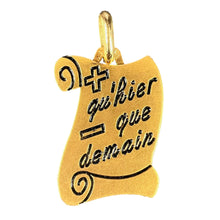 Load image into Gallery viewer, French Augis Plus Qu’Hier Scroll 18K Yellow Gold Enamel Love Charm Pendant
