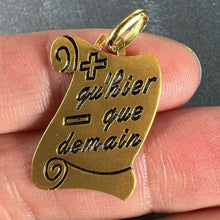 Load image into Gallery viewer, French Augis Plus Qu’Hier Scroll 18K Yellow Gold Enamel Love Charm Pendant