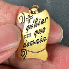 Load image into Gallery viewer, French Augis Plus Qu’Hier Scroll 18K Yellow Gold Enamel Love Charm Pendant