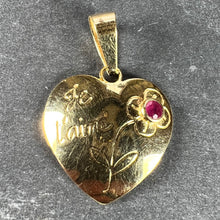 Load image into Gallery viewer, French Je T&#39;aime Flower Heart 18K Yellow Gold Ruby Love Charm Pendant
