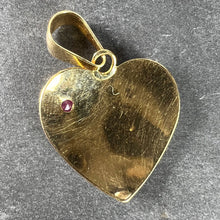 Load image into Gallery viewer, French Je T'aime Flower Heart 18K Yellow Gold Ruby Love Charm Pendant