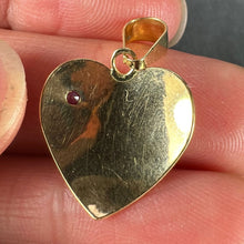 Load image into Gallery viewer, French Je T'aime Flower Heart 18K Yellow Gold Ruby Love Charm Pendant