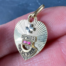 Load image into Gallery viewer, French Augis Plus Qu’Hier Heart 18K Yellow White Gold Enamel Ruby Love Pendant
