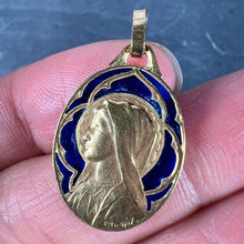 Load image into Gallery viewer, French Dropsy Virgin Mary Plique A Jour Enamel 18K Yellow Gold Pendant Medal
