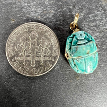 Load image into Gallery viewer, Egyptian Faience Ceramic Scarab 18K Yellow Gold Charm Pendant