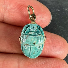 Load image into Gallery viewer, Egyptian Faience Ceramic Scarab 18K Yellow Gold Charm Pendant