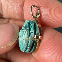 Load image into Gallery viewer, Egyptian Faience Ceramic Scarab 18K Yellow Gold Charm Pendant