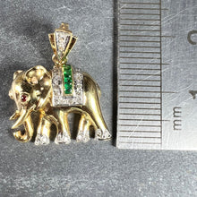 Load image into Gallery viewer, French Lucky Elephant Emerald Diamond Ruby 18K Yellow Gold Charm Pendant