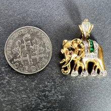 Load image into Gallery viewer, French Lucky Elephant Emerald Diamond Ruby 18K Yellow Gold Charm Pendant
