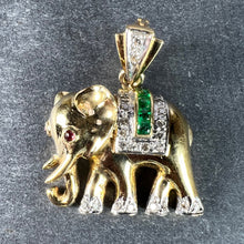Load image into Gallery viewer, French Lucky Elephant Emerald Diamond Ruby 18K Yellow Gold Charm Pendant