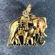 Load image into Gallery viewer, French Lucky Elephant Emerald Diamond Ruby 18K Yellow Gold Charm Pendant
