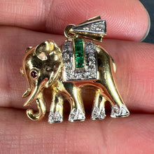 Load image into Gallery viewer, French Lucky Elephant Emerald Diamond Ruby 18K Yellow Gold Charm Pendant