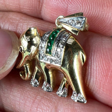 Load image into Gallery viewer, French Lucky Elephant Emerald Diamond Ruby 18K Yellow Gold Charm Pendant