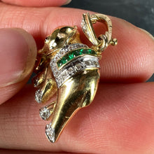 Load image into Gallery viewer, French Lucky Elephant Emerald Diamond Ruby 18K Yellow Gold Charm Pendant