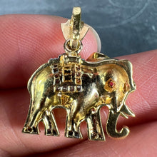 Load image into Gallery viewer, French Lucky Elephant Emerald Diamond Ruby 18K Yellow Gold Charm Pendant