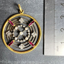 Load image into Gallery viewer, Edwardian Target Diamond Pearl Ruby 18K Yellow Gold Pendant