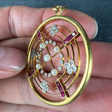 Load image into Gallery viewer, Edwardian Target Diamond Pearl Ruby 18K Yellow Gold Pendant