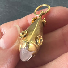 Load image into Gallery viewer, Vintage Rose Quartz Flowers 18 Karat Yellow Gold Charm Pendant