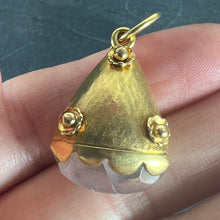 Load image into Gallery viewer, Vintage Rose Quartz Flowers 18 Karat Yellow Gold Charm Pendant