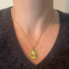 Load image into Gallery viewer, French Virgin Mary Roses and Leaves 18K Yellow Gold Religious Medal Pendant