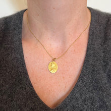 Load image into Gallery viewer, French Virgin Mary Lily Among Lilies 18K Yellow Gold Oval Pendant Medal