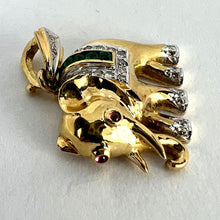 Load image into Gallery viewer, French Lucky Elephant Emerald Diamond Ruby 18K Yellow Gold Charm Pendant