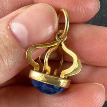 Load image into Gallery viewer, Vintage Abstract Crown 18 Karat Yellow Gold Swiss Lapis Charm Pendant