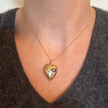 Load image into Gallery viewer, French Puffy Love Heart Flowers 18K Yellow Gold Enamel Pearl Pendant
