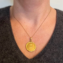 Load image into Gallery viewer, Augis French Plus Qu’Hier More Than Yesterday 18K Yellow Gold Love Medal Pendant