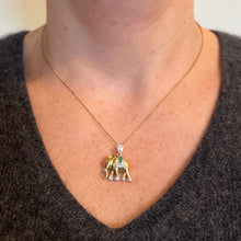 Load image into Gallery viewer, French Lucky Elephant Emerald Diamond Ruby 18K Yellow Gold Charm Pendant