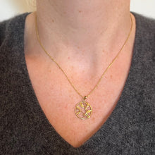 Load image into Gallery viewer, French Mistletoe Leaves and Berries Love 18K Yellow Gold Charm Pendant