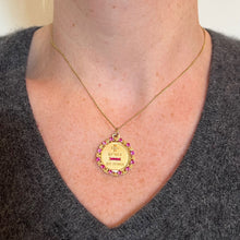 Load image into Gallery viewer, Vintage French Augis Plus Qu’Hier Heart Halo 18K Yellow Gold Love Medal Pendant
