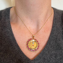 Load image into Gallery viewer, Large Augis Plus Qu’Hier Ruby Halo 18K Yellow Gold Love Medal Pendant