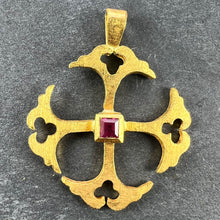 Load image into Gallery viewer, Vintage 24K Yellow Gold Ruby Cross Pendant