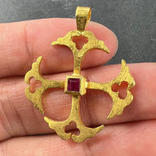 Load image into Gallery viewer, Vintage 24K Yellow Gold Ruby Cross Pendant