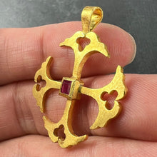 Load image into Gallery viewer, Vintage 24K Yellow Gold Ruby Cross Pendant