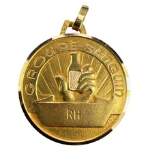 Load image into Gallery viewer, French Blood Group Type Medical 18K Yellow Gold Charm Medal Pendant