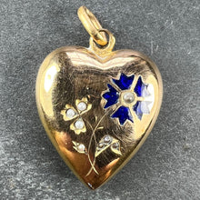 Load image into Gallery viewer, French Puffy Love Heart Flowers 18K Yellow Gold Enamel Pearl Pendant