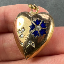 Load image into Gallery viewer, French Puffy Love Heart Flowers 18K Yellow Gold Enamel Pearl Pendant