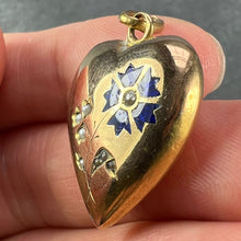 Load image into Gallery viewer, French Puffy Love Heart Flowers 18K Yellow Gold Enamel Pearl Pendant