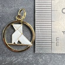 Load image into Gallery viewer, French Art Deco White Origami Bird 18K Yellow Gold Enamel Charm Pendant
