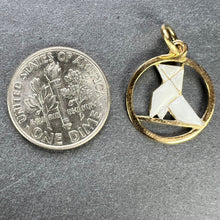 Load image into Gallery viewer, French Art Deco White Origami Bird 18K Yellow Gold Enamel Charm Pendant
